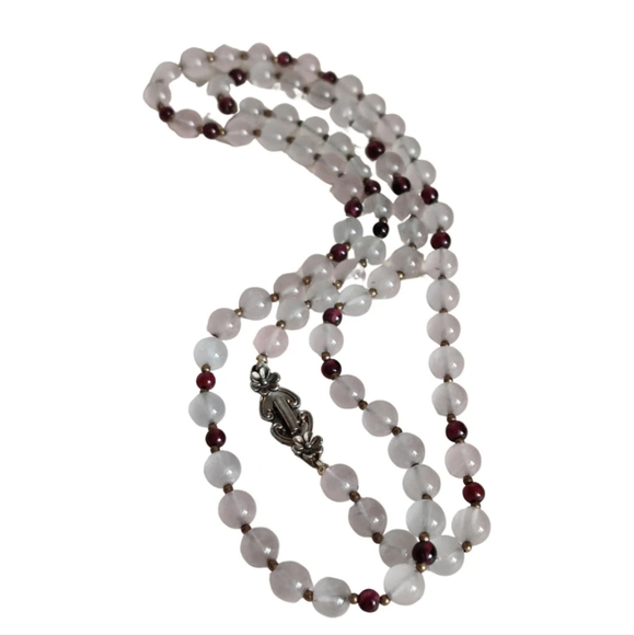 Vintage Genuine Rose Quartz Necklace with Garnet - Picture 4 of 13